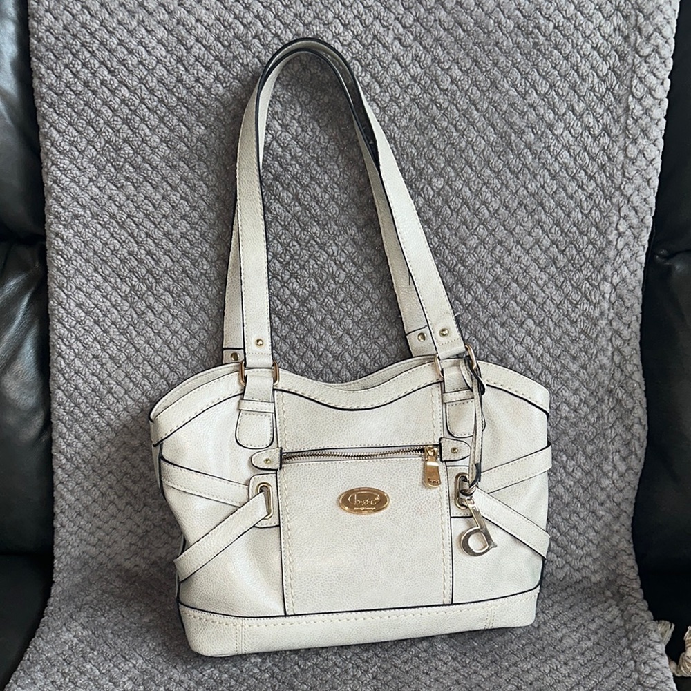 Born Concept Park Place Elegant White Leather Shoulder Bag with Gold Accents